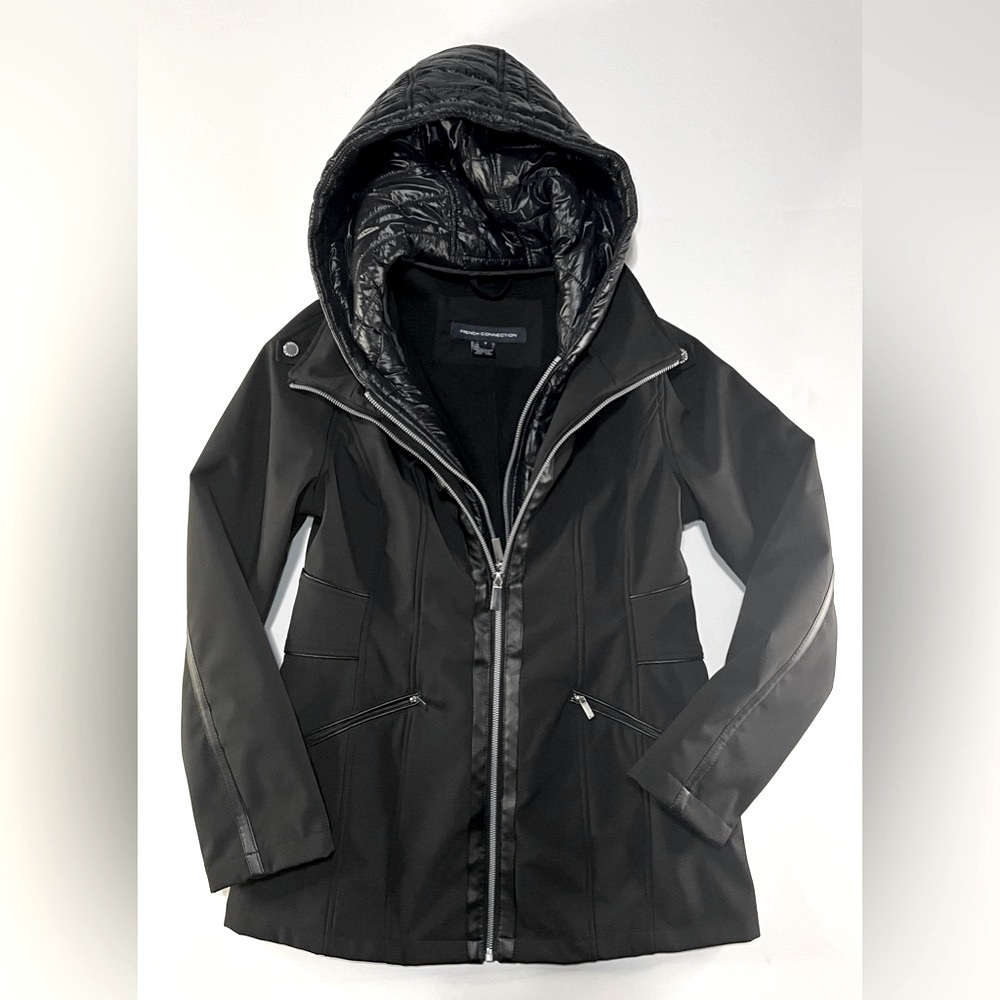 French Connection Black Hooded Coat